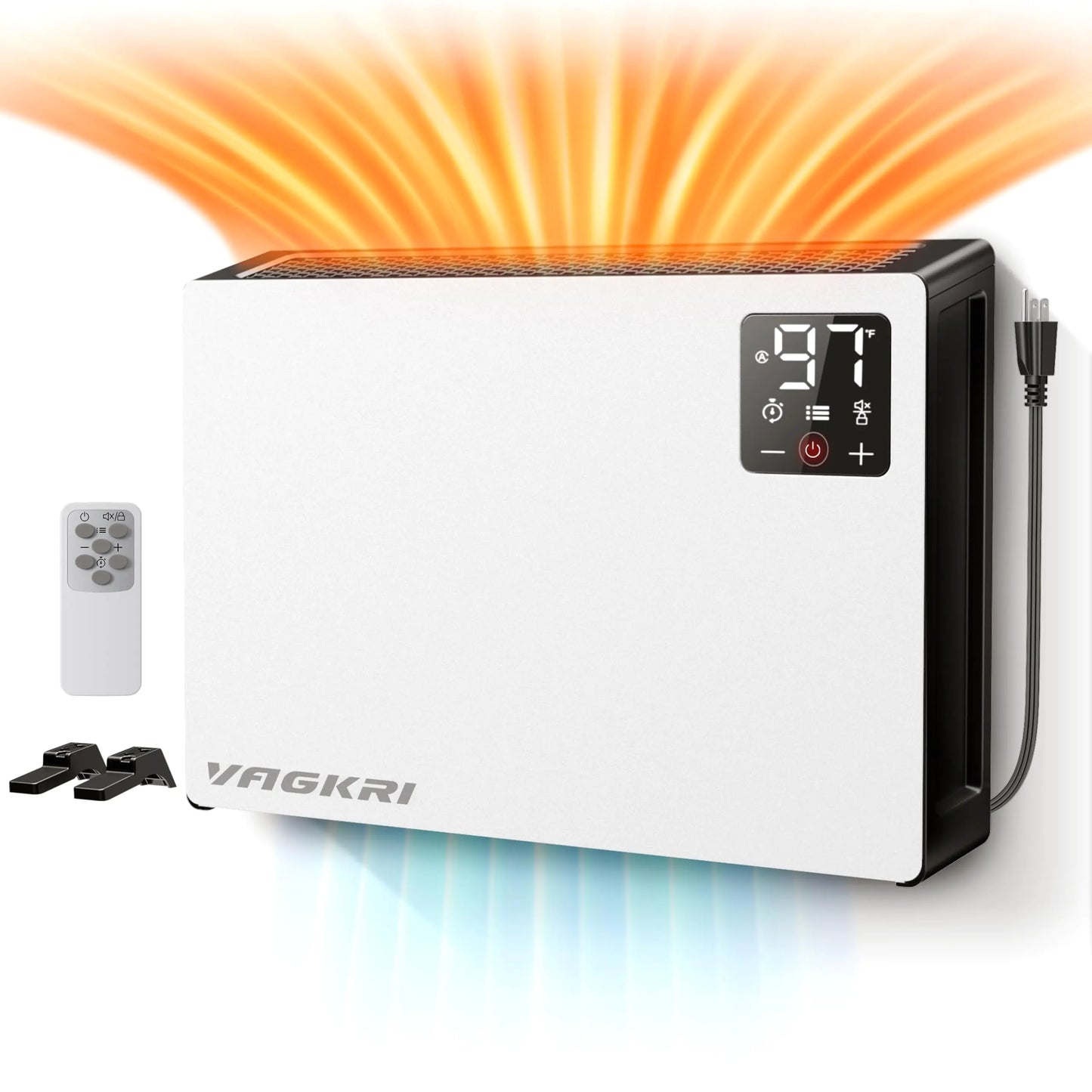 VAGKRI Quiet Electric Space Heater Wall Mounted Heater 1500W Fast Heating with Remote 3 Heating Modes 24H Timer Indoor Heaters with Stand Base for Bathroom Bedroom Living Room Office