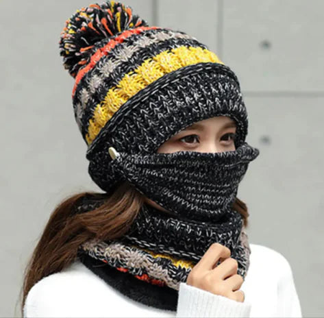 Winter Knitted Hat, Mask & Scarf Set