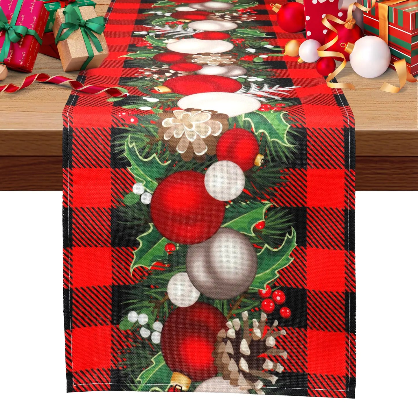 Christmas Table Runner Christmas Decorations Winter Christmas Table Runners Red and Black Table Runner Kitchen Dining Christmas Table Decoration for Christmas Xmas Holiday Party Decor 13x72 Inch