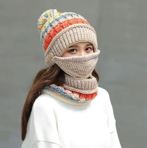 Winter Knitted Hat, Mask & Scarf Set