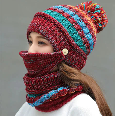 Winter Knitted Hat, Mask & Scarf Set