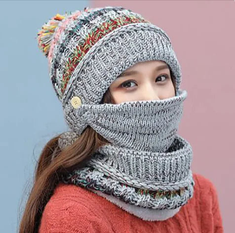 Winter Knitted Hat, Mask & Scarf Set
