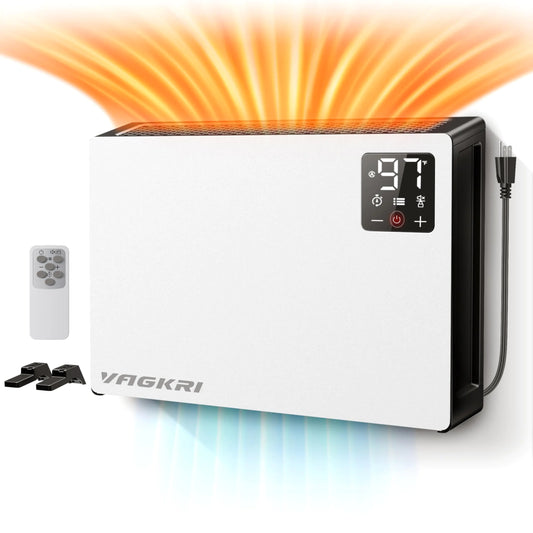 VAGKRI Quiet Electric Space Heater Wall Mounted Heater 1500W Fast Heating with Remote 3 Heating Modes 24H Timer Indoor Heaters with Stand Base for Bathroom Bedroom Living Room Office